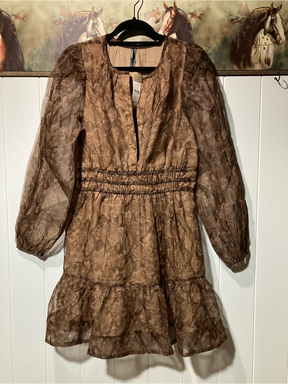 Anthropologie- Brown Snakeskin-Print Long Sleeve Dress - Picture 2 of 3